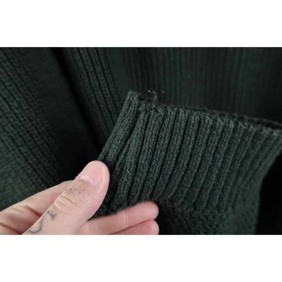 Vtg 90s Streetwear Mens Large Faded Cotton Ribbed Knit Henley Sweater Green USA - Picture 10 of 16